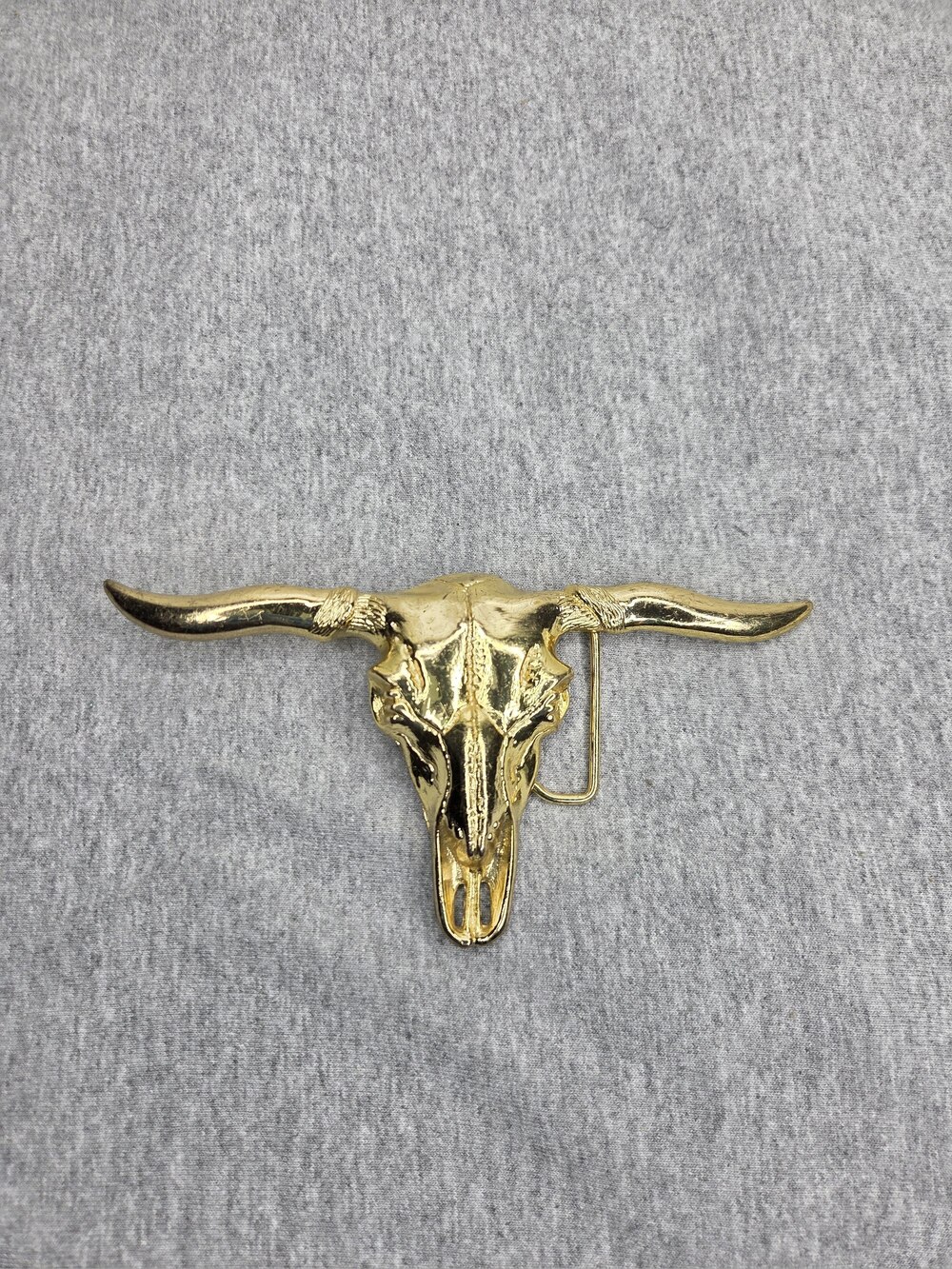 Vintage XL Longhorn Steer Head Figural Solid Brass Belt Buckle